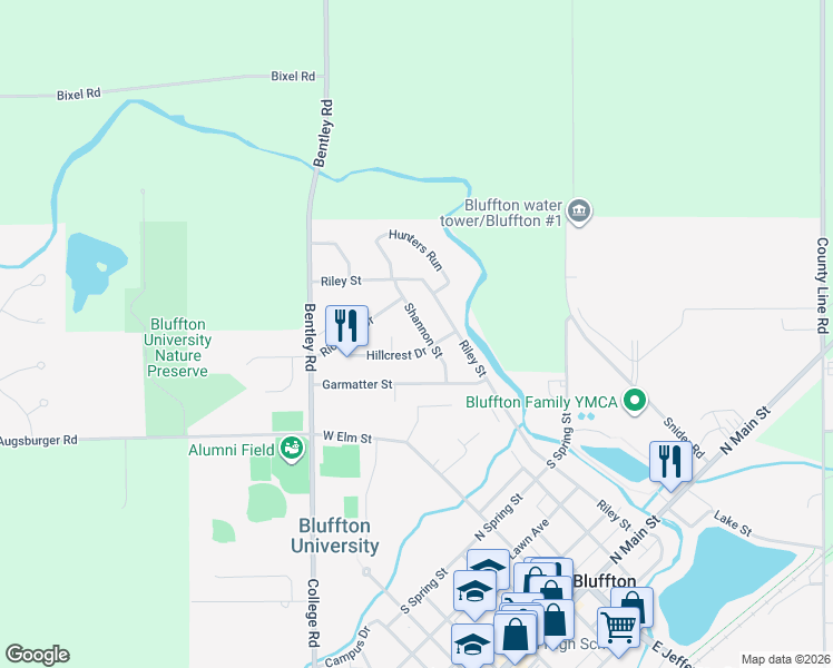 map of restaurants, bars, coffee shops, grocery stores, and more near 183 Hillcrest Drive in Bluffton