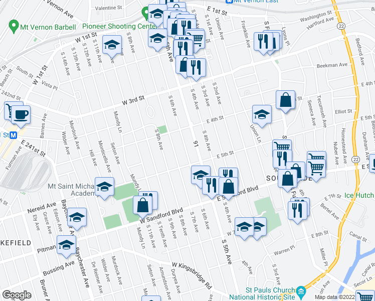 map of restaurants, bars, coffee shops, grocery stores, and more near 339 S 6th Ave in Mt Vernon