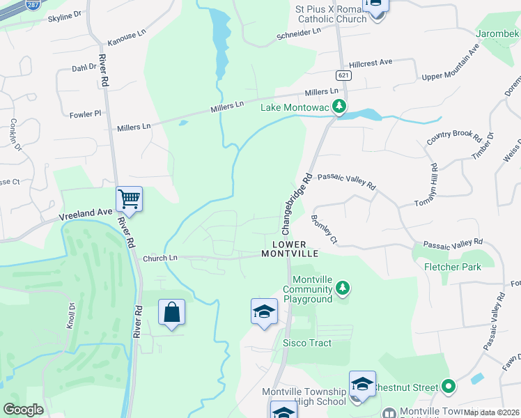 map of restaurants, bars, coffee shops, grocery stores, and more near 39 Springbrook Road East in Montville
