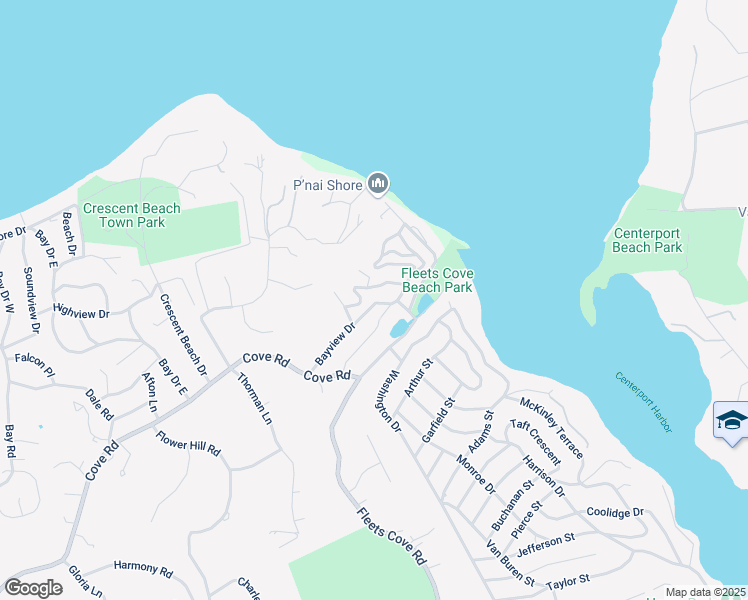 map of restaurants, bars, coffee shops, grocery stores, and more near 65 Bayview Drive in Huntington