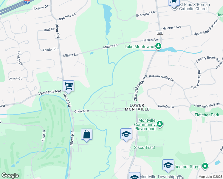 map of restaurants, bars, coffee shops, grocery stores, and more near 28 Springbrook Road East in Montville