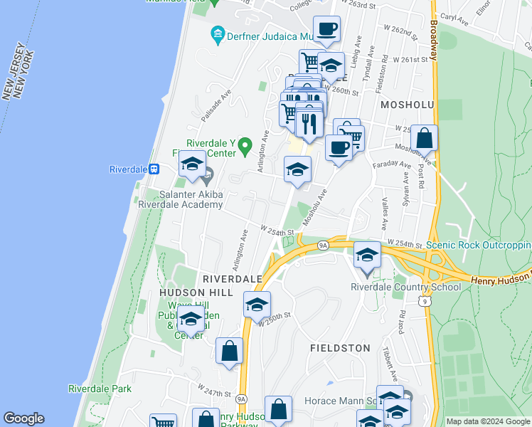 map of restaurants, bars, coffee shops, grocery stores, and more near in The Bronx