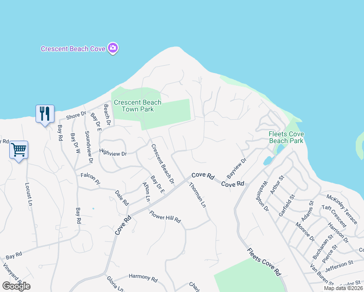 map of restaurants, bars, coffee shops, grocery stores, and more near 3 Bay Path Court in Huntington