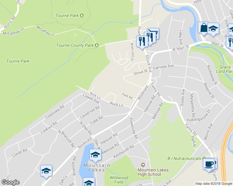 map of restaurants, bars, coffee shops, grocery stores, and more near 7 Hastings Lane in Boonton Township