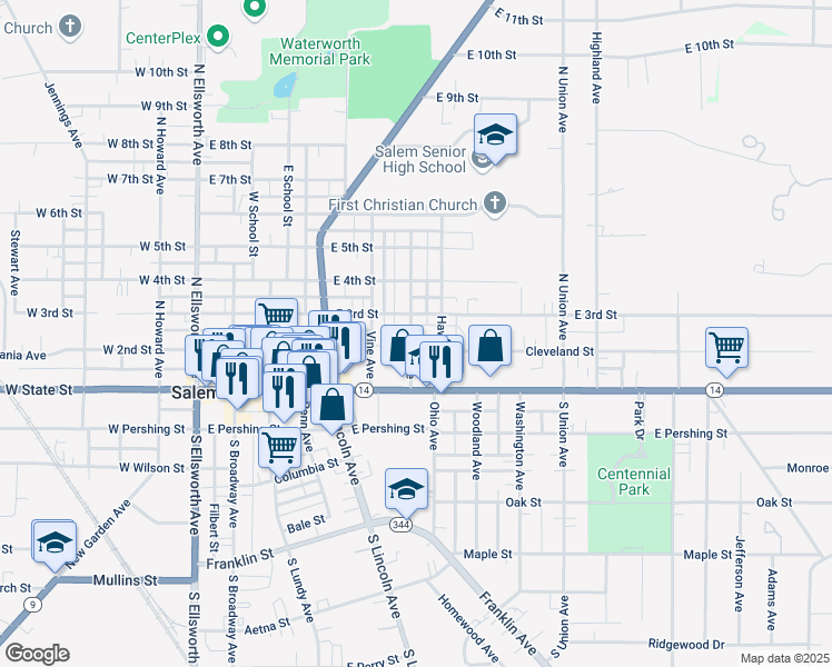 map of restaurants, bars, coffee shops, grocery stores, and more near 254 Rose Avenue in Salem