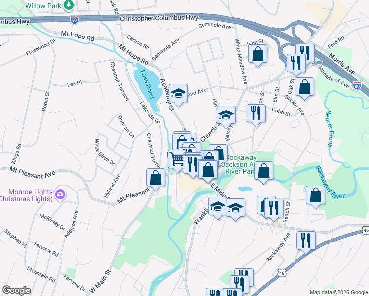 map of restaurants, bars, coffee shops, grocery stores, and more near 31 Wall Street in Rockaway