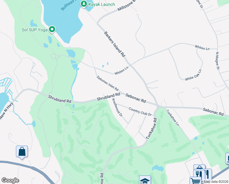 map of restaurants, bars, coffee shops, grocery stores, and more near 3 Knollwood Drive in Southampton
