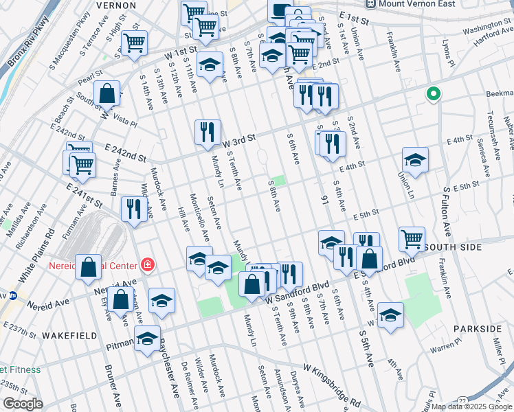 map of restaurants, bars, coffee shops, grocery stores, and more near 332 South 9th Avenue in Mount Vernon
