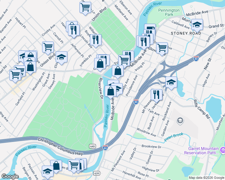 map of restaurants, bars, coffee shops, grocery stores, and more near 655 McBride Avenue in Woodland Park