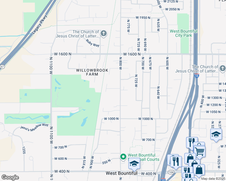 map of restaurants, bars, coffee shops, grocery stores, and more near 825 West 1320 North in West Bountiful