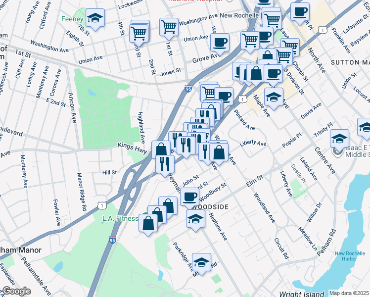 map of restaurants, bars, coffee shops, grocery stores, and more near 788 Main Street in New Rochelle