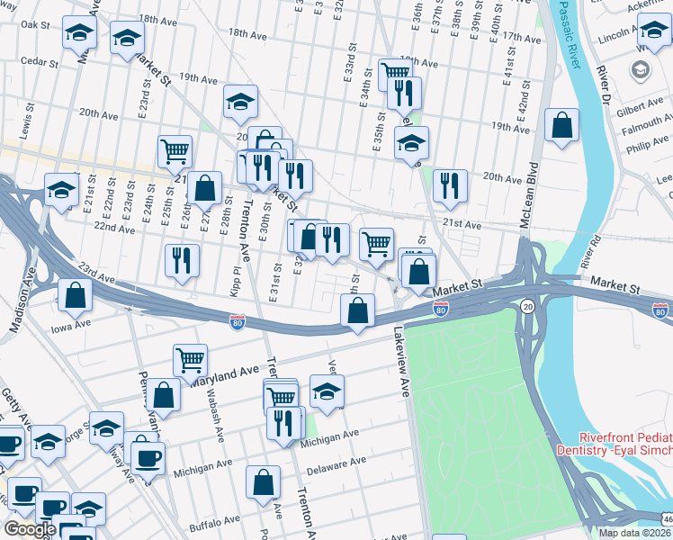 map of restaurants, bars, coffee shops, grocery stores, and more near 328 Heritage Place in Paterson
