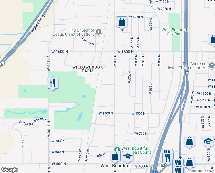 map of restaurants, bars, coffee shops, grocery stores, and more near 825 West 1320 North in West Bountiful