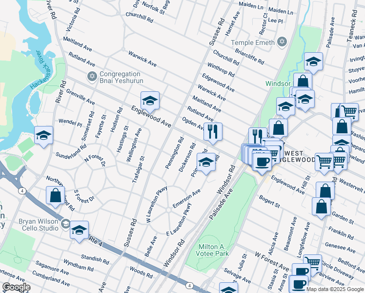 map of restaurants, bars, coffee shops, grocery stores, and more near 1326 Dickerson Road in Teaneck