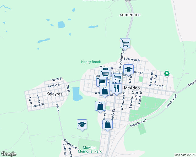map of restaurants, bars, coffee shops, grocery stores, and more near 221 West Blaine Street in McAdoo