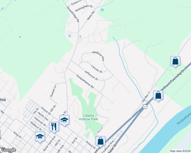 map of restaurants, bars, coffee shops, grocery stores, and more near 443-499 Jefferson St in Northumberland