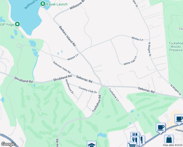 map of restaurants, bars, coffee shops, grocery stores, and more near 41 Barkers Island Road in Southampton