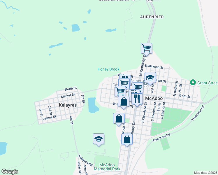 map of restaurants, bars, coffee shops, grocery stores, and more near 311 West Blaine Street in McAdoo