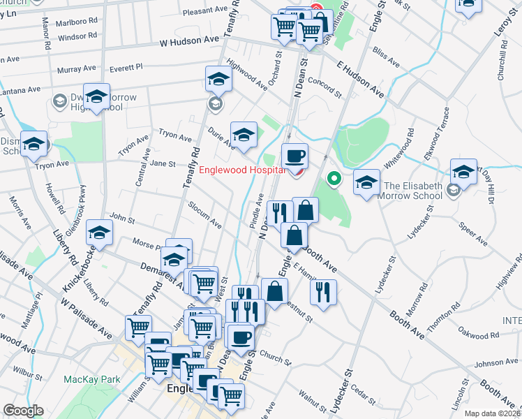 map of restaurants, bars, coffee shops, grocery stores, and more near 276 Pindle Avenue in Englewood