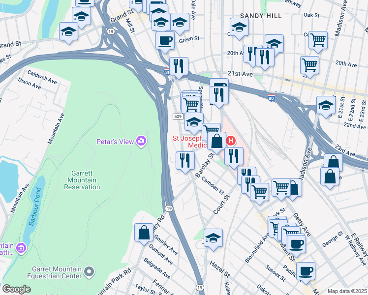 map of restaurants, bars, coffee shops, grocery stores, and more near 36 Chadwick Street in Paterson