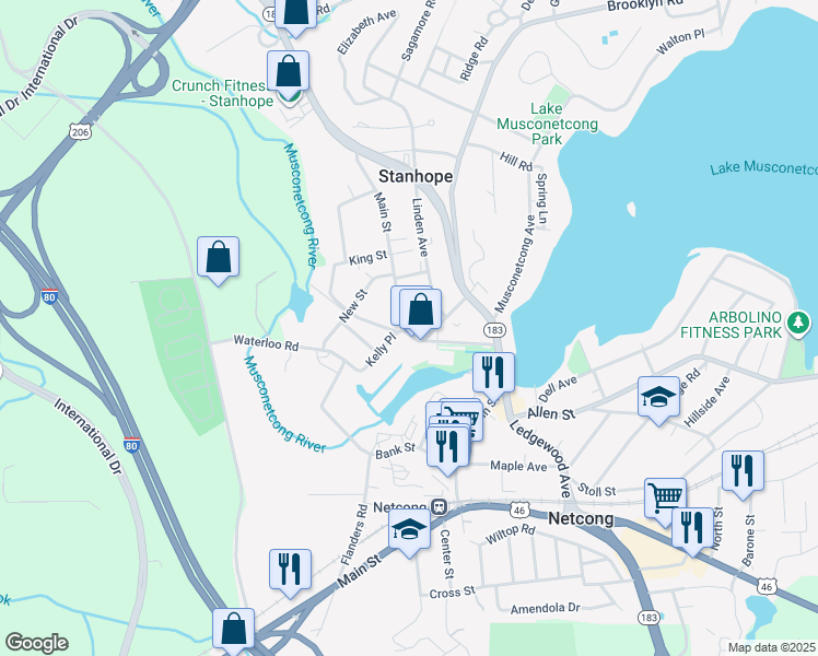 map of restaurants, bars, coffee shops, grocery stores, and more near in Stanhope