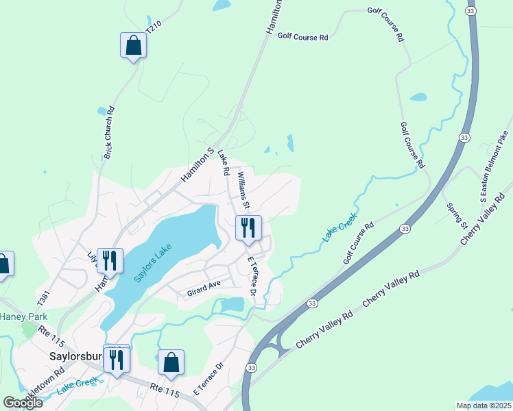 map of restaurants, bars, coffee shops, grocery stores, and more near 119 Seitz Road in Saylorsburg