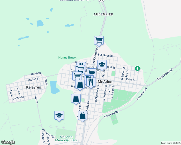 map of restaurants, bars, coffee shops, grocery stores, and more near 30 North Kennedy Drive in McAdoo
