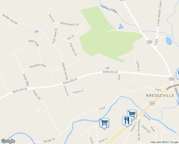 map of restaurants, bars, coffee shops, grocery stores, and more near 1035 Beltzville Drive in Kunkletown