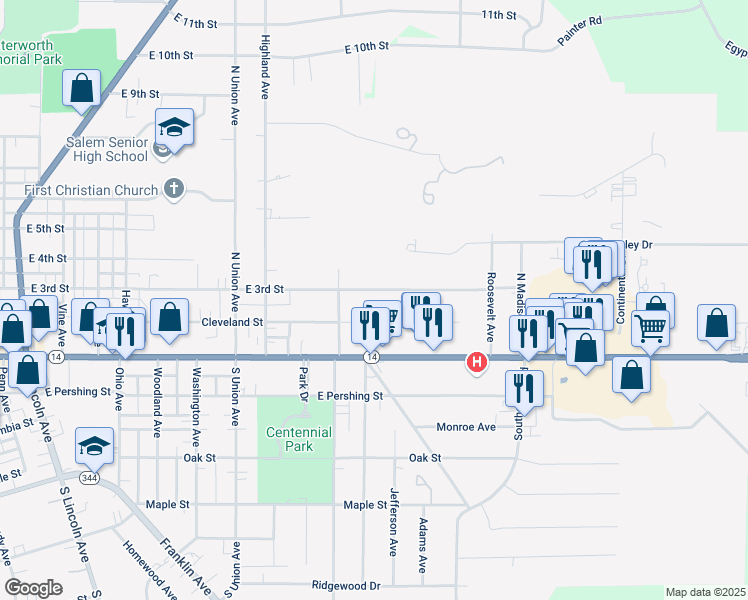 map of restaurants, bars, coffee shops, grocery stores, and more near 1740 East 3rd Street in Salem