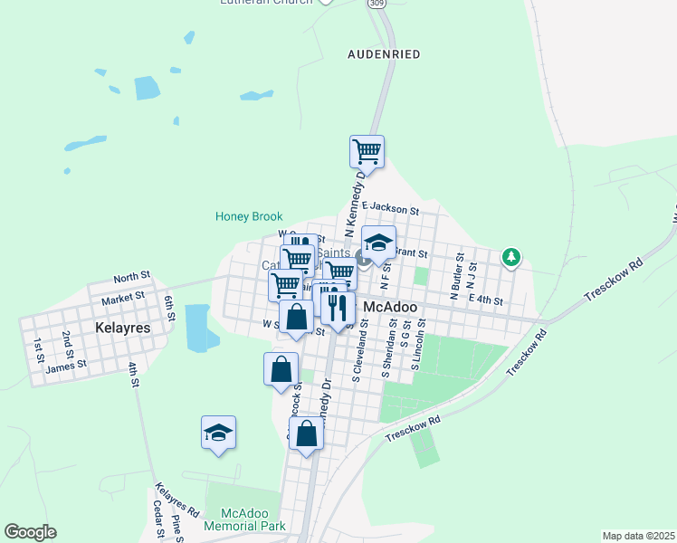 map of restaurants, bars, coffee shops, grocery stores, and more near 30 North Kennedy Drive in McAdoo