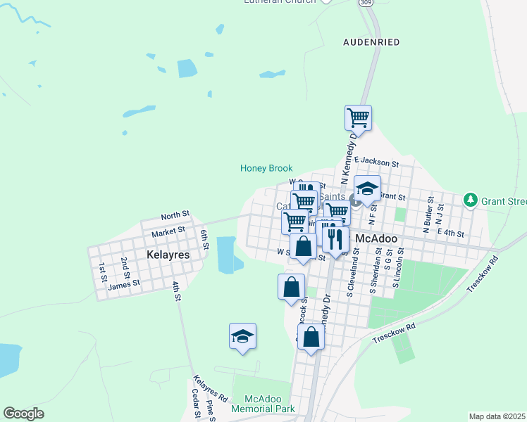 map of restaurants, bars, coffee shops, grocery stores, and more near 321 West Blaine Street in McAdoo