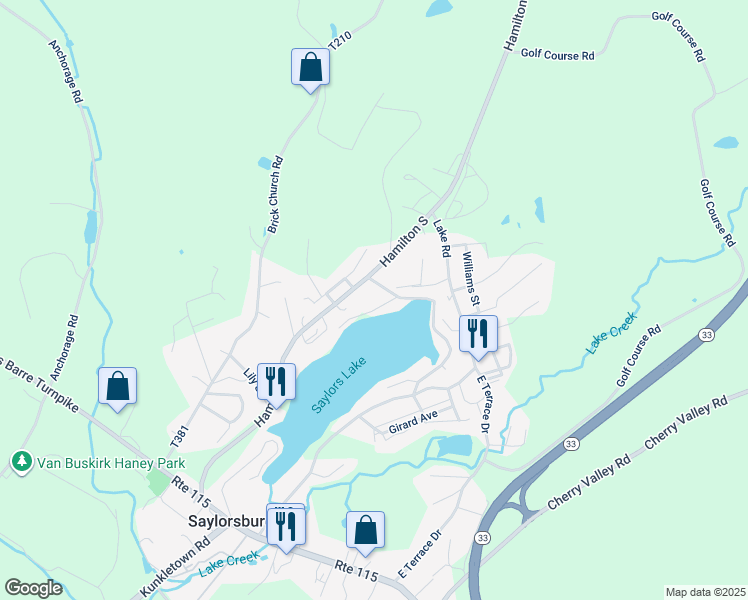 map of restaurants, bars, coffee shops, grocery stores, and more near 262 Echo Road in Saylorsburg