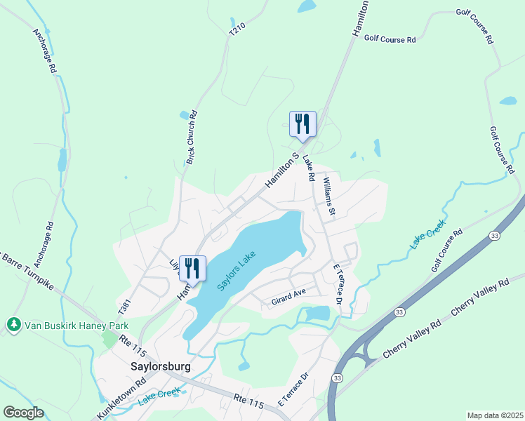 map of restaurants, bars, coffee shops, grocery stores, and more near 266 Echo Road in Saylorsburg