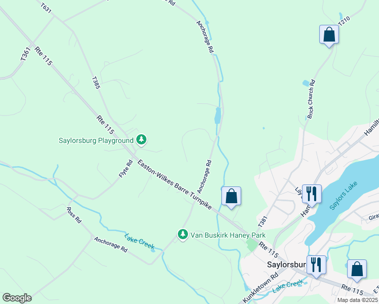 map of restaurants, bars, coffee shops, grocery stores, and more near Brian Drive in Saylorsburg