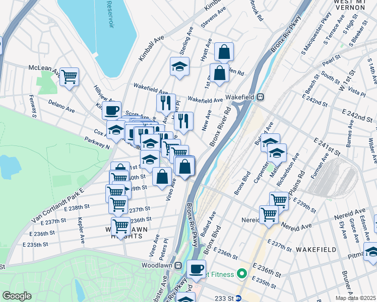 map of restaurants, bars, coffee shops, grocery stores, and more near 62 1st Street in Yonkers