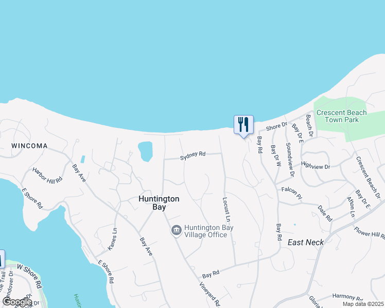 map of restaurants, bars, coffee shops, grocery stores, and more near Sydney Road in Huntington