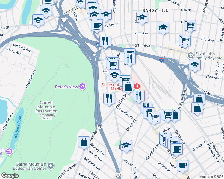 map of restaurants, bars, coffee shops, grocery stores, and more near 36 Chadwick Street in Paterson