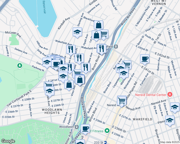 map of restaurants, bars, coffee shops, grocery stores, and more near 193 Scott Avenue in Yonkers