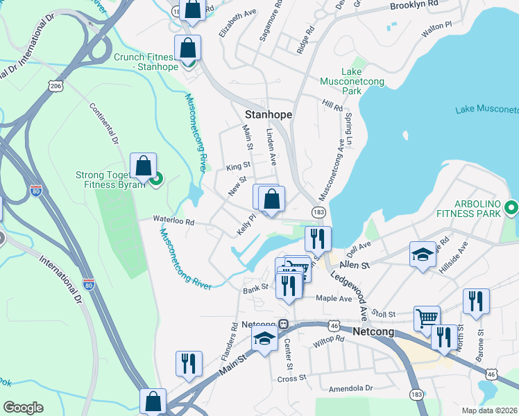 map of restaurants, bars, coffee shops, grocery stores, and more near in Stanhope
