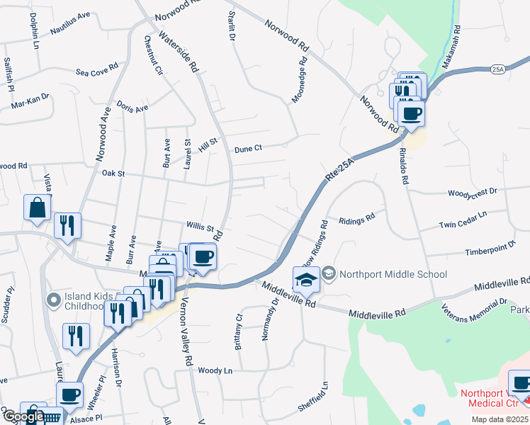 map of restaurants, bars, coffee shops, grocery stores, and more near 19 Deauville Court in Northport