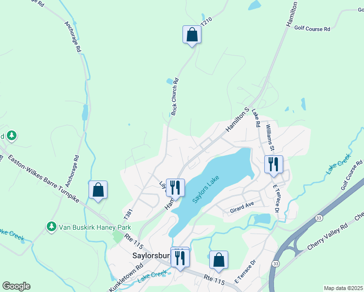 map of restaurants, bars, coffee shops, grocery stores, and more near 115 Valentines Way in Saylorsburg