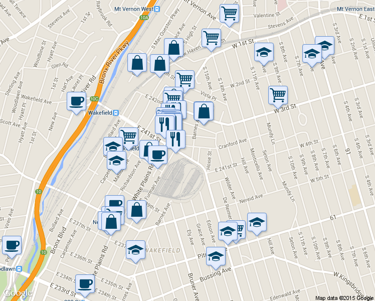 map of restaurants, bars, coffee shops, grocery stores, and more near 769 Cranford Avenue in The Bronx