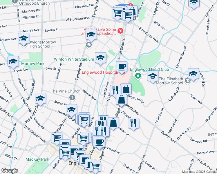 map of restaurants, bars, coffee shops, grocery stores, and more near 276 Pindle Avenue in Englewood