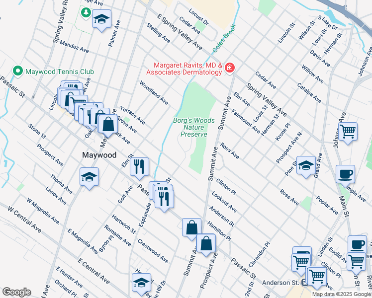 map of restaurants, bars, coffee shops, grocery stores, and more near 130 Byrne Street in Hackensack
