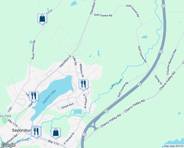 map of restaurants, bars, coffee shops, grocery stores, and more near 128 Seitz Road in Saylorsburg