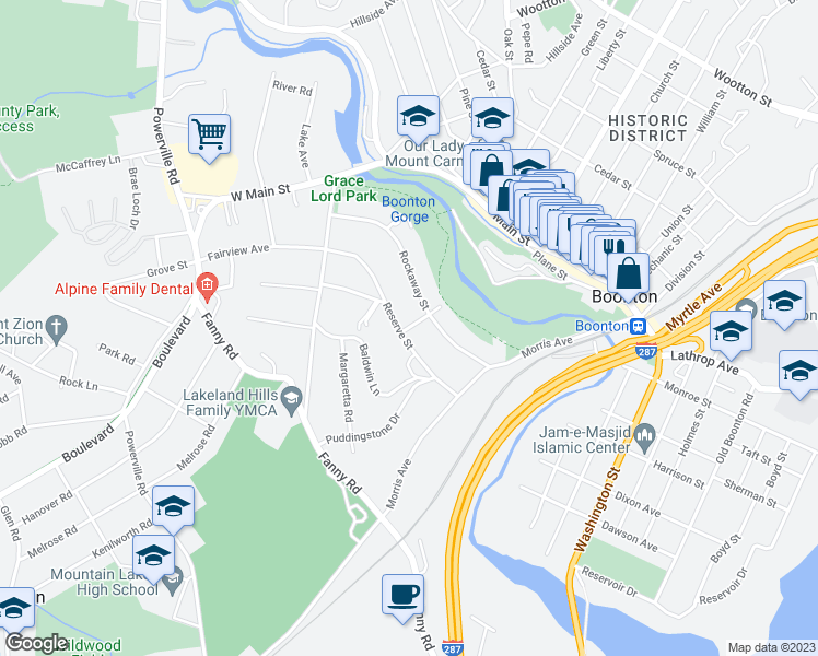 map of restaurants, bars, coffee shops, grocery stores, and more near 331 Rockaway Street in Boonton