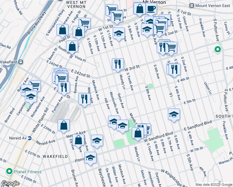 map of restaurants, bars, coffee shops, grocery stores, and more near in The Bronx