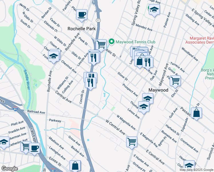 map of restaurants, bars, coffee shops, grocery stores, and more near 29 Brook Ave in Maywood