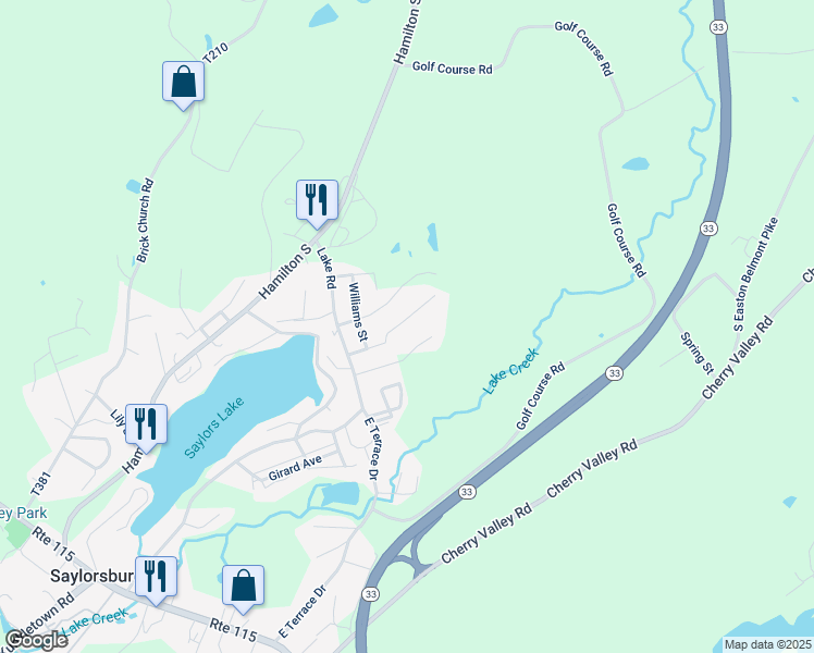 map of restaurants, bars, coffee shops, grocery stores, and more near 128 Seitz Road in Saylorsburg
