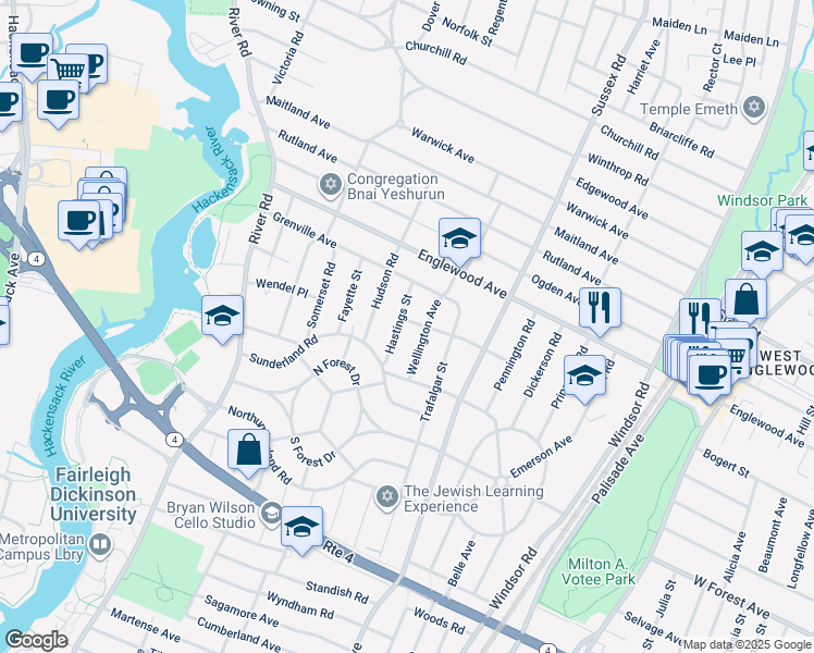 map of restaurants, bars, coffee shops, grocery stores, and more near 1320 Wellington Avenue in Teaneck